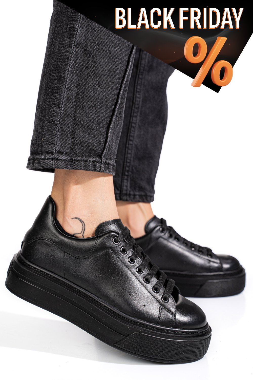 Fekete természetes bőr sport cipők 4s7h84