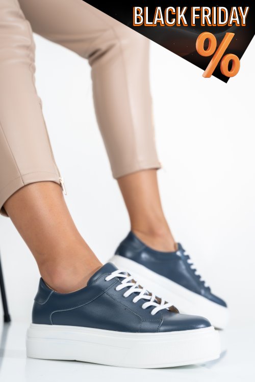 Tengerészkék természetes bőr sport cipők 3s7h001