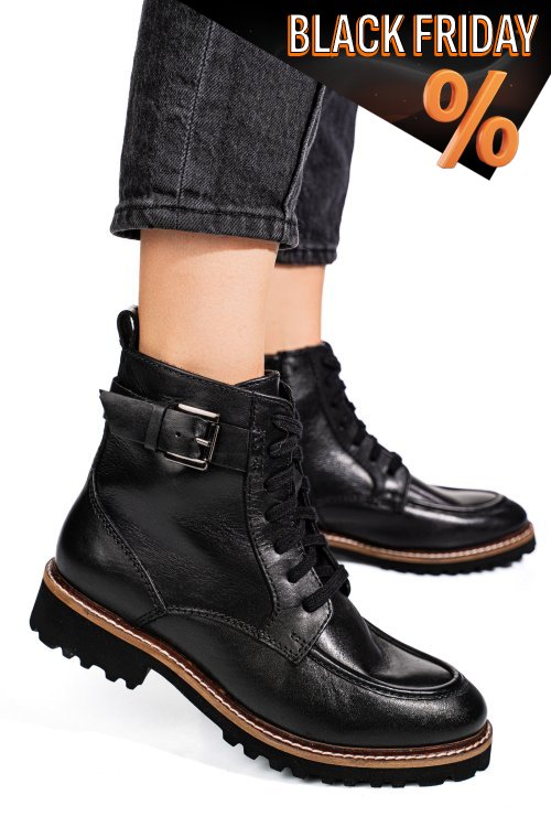 Fekete természetes bőr bakancs vs7hb25-4205