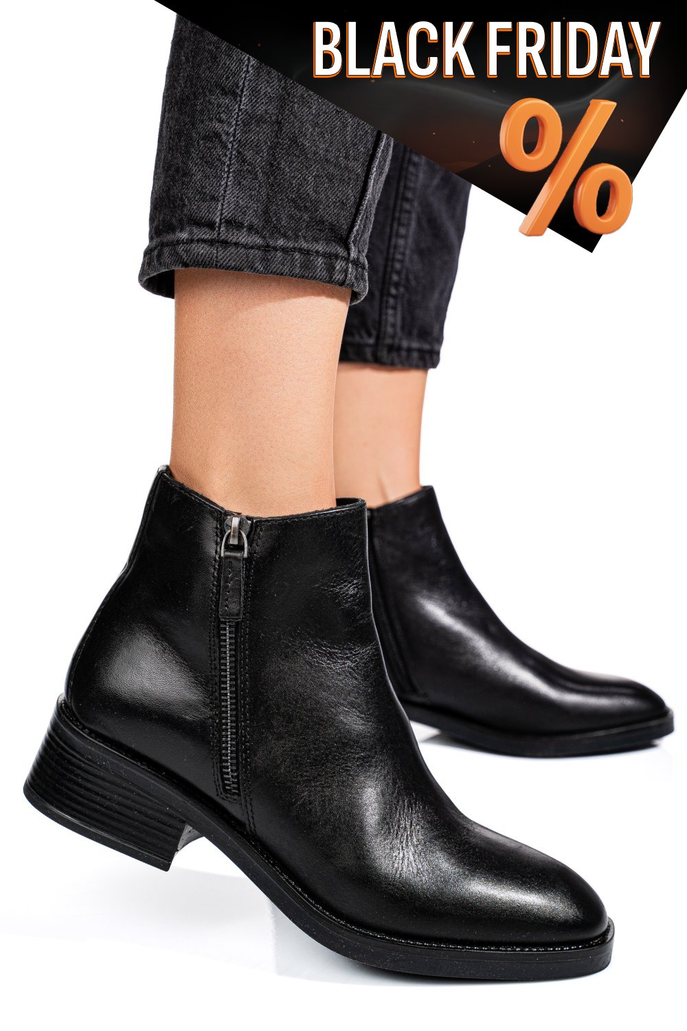 Fekete természetes bőr bakancs vs7hb22-4202