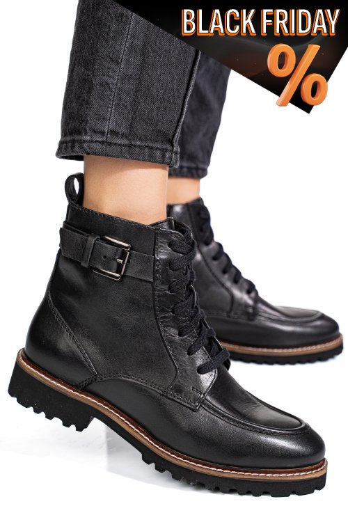 Fekete természetes bőr bakancs 1s7h3025