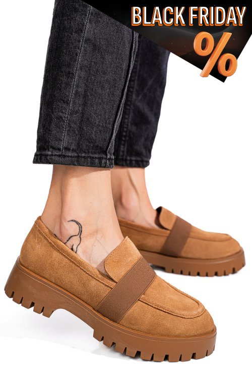 Barna fordított bőr női lapos cipők is7h271