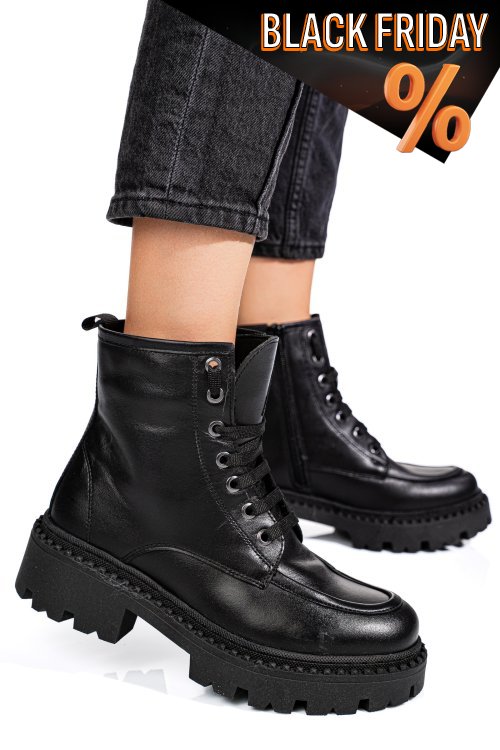 Fekete természetes bőr bakancs 4s7h35