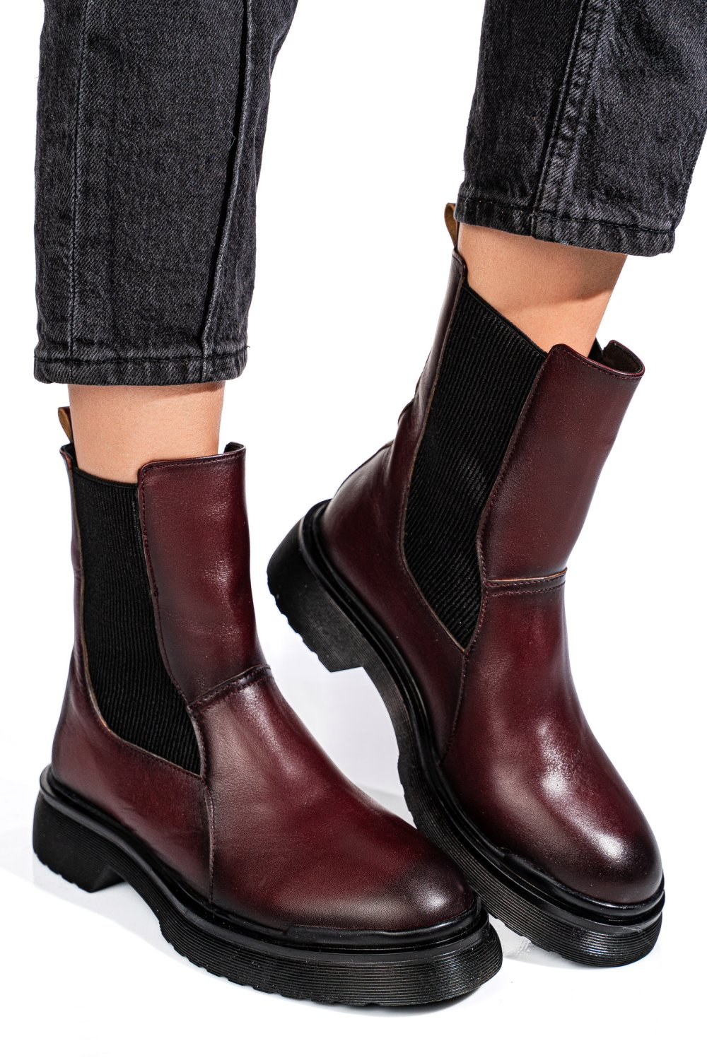 Bordó természetes bőr bakancs 4s7h21