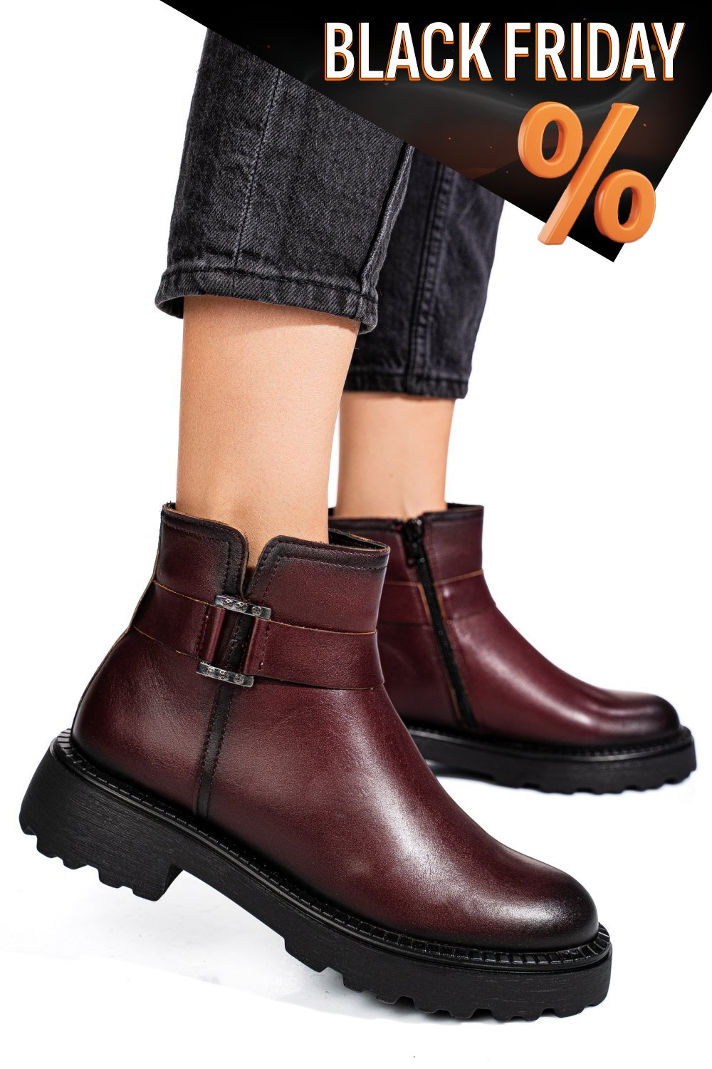 Bordó természetes bőr bakancs 4s7h34