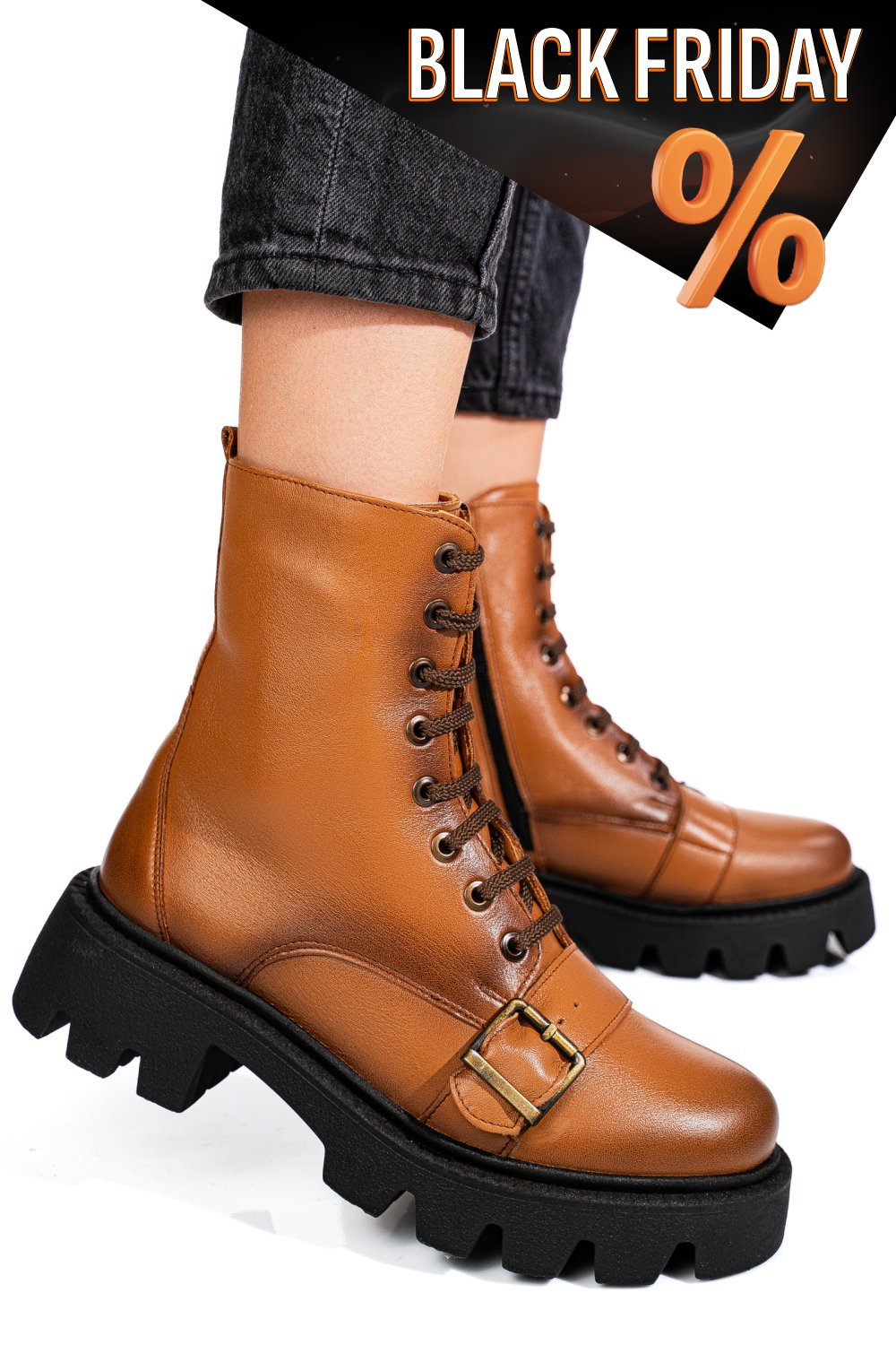 Barna természetes bőr bakancs 3s7h601