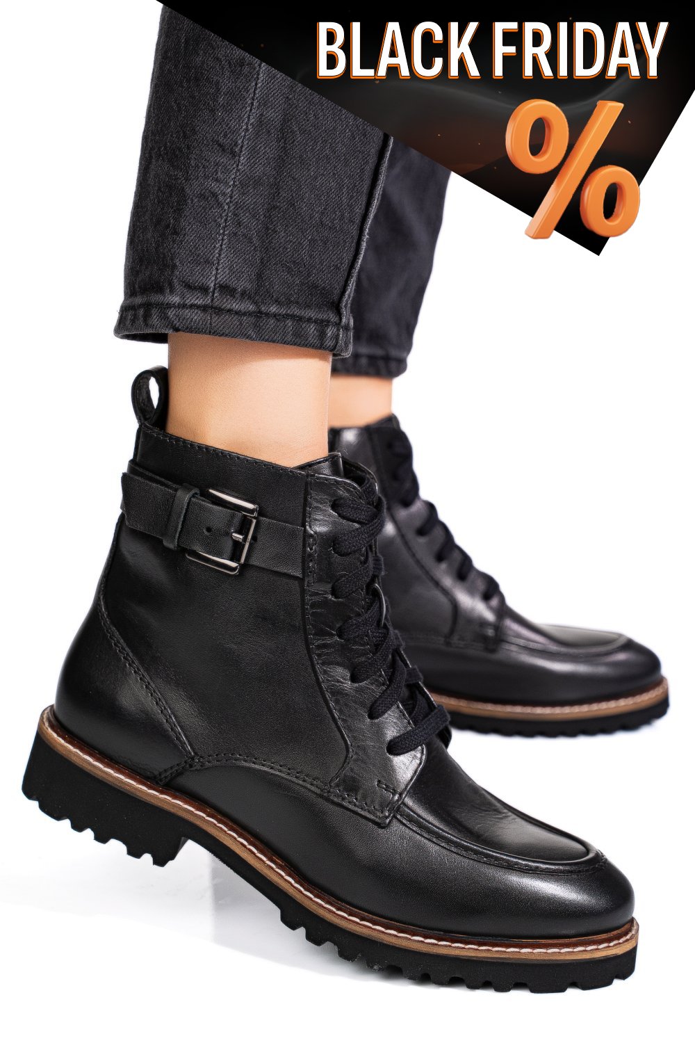 Fekete természetes bőr bakancs 1s7h3025