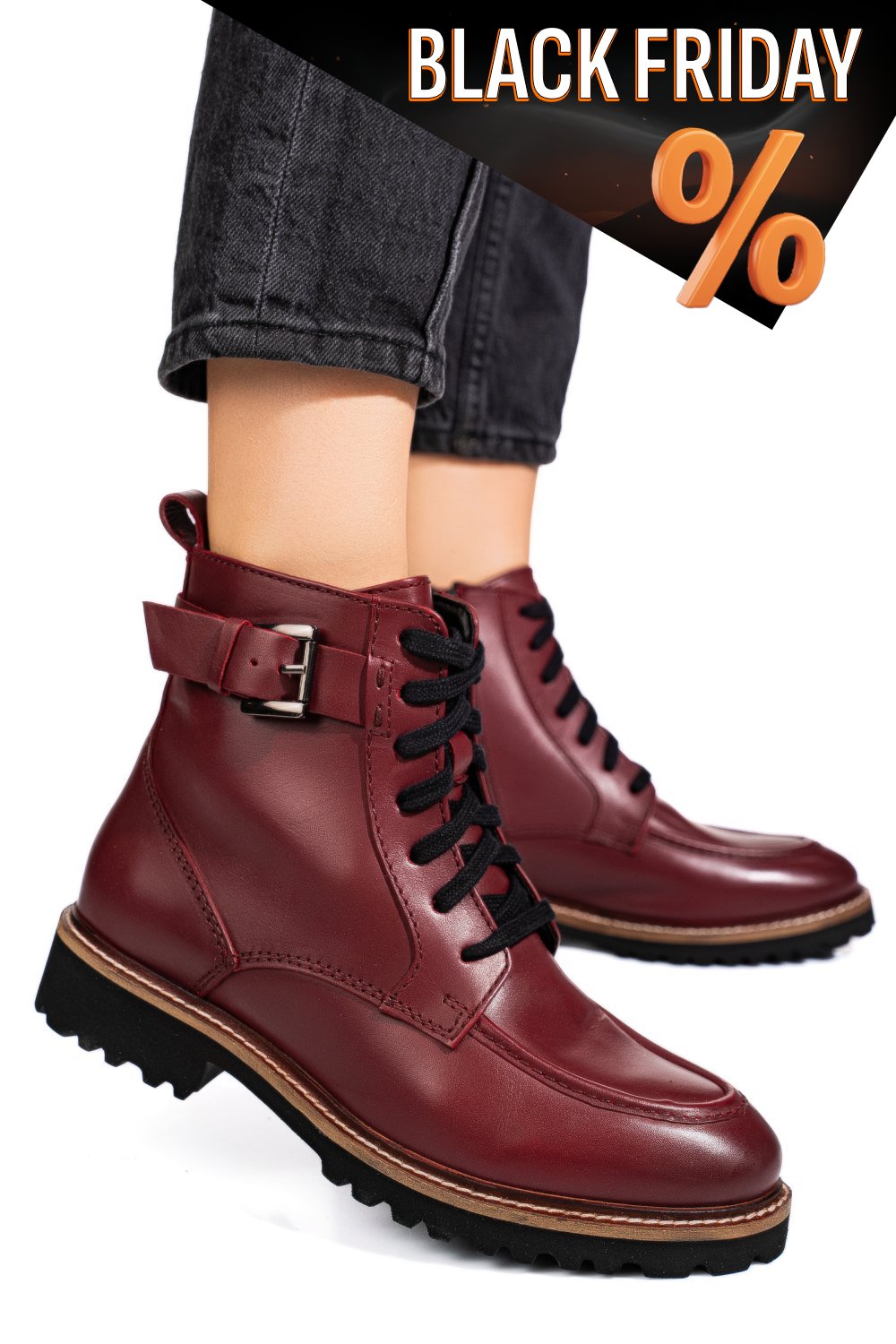 Bordó természetes bőr bakancs 1s7h3025