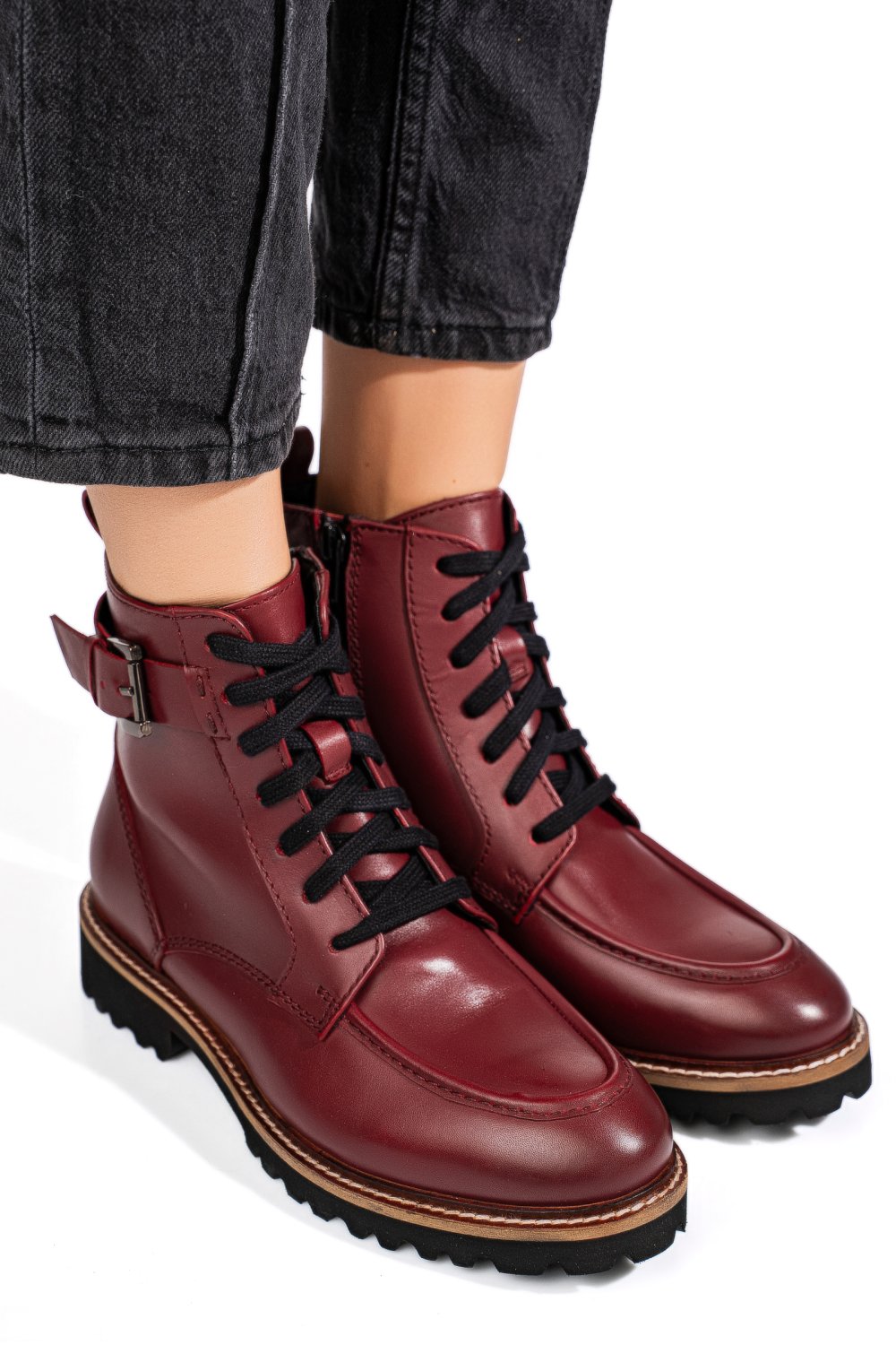 Bordó természetes bőr bakancs 1s7h3025