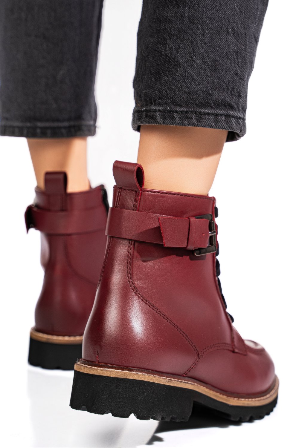 Bordó természetes bőr bakancs 1s7h3025