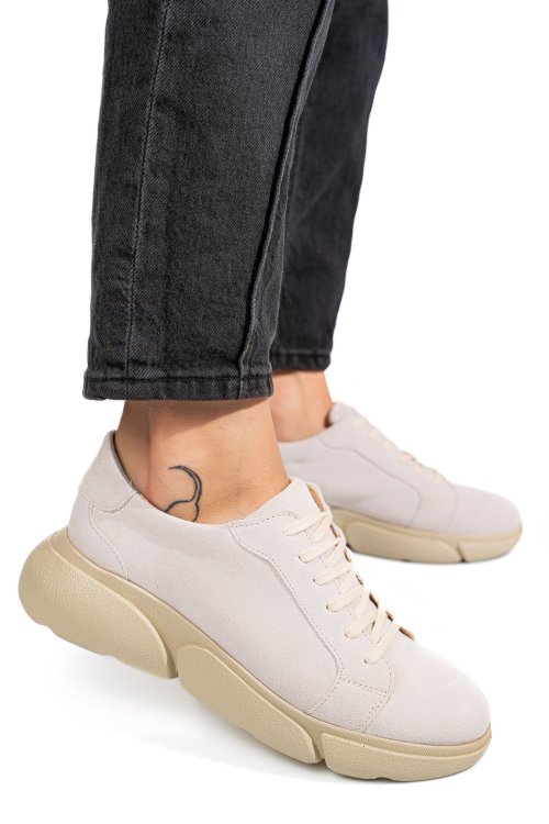 Bézs fordított bőr női lapos cipők 3s7h011b