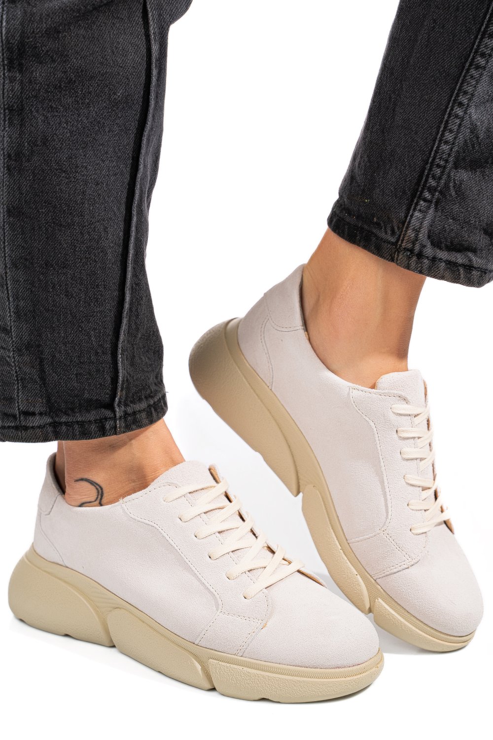 Bézs fordított bőr női lapos cipők 3s7h011b