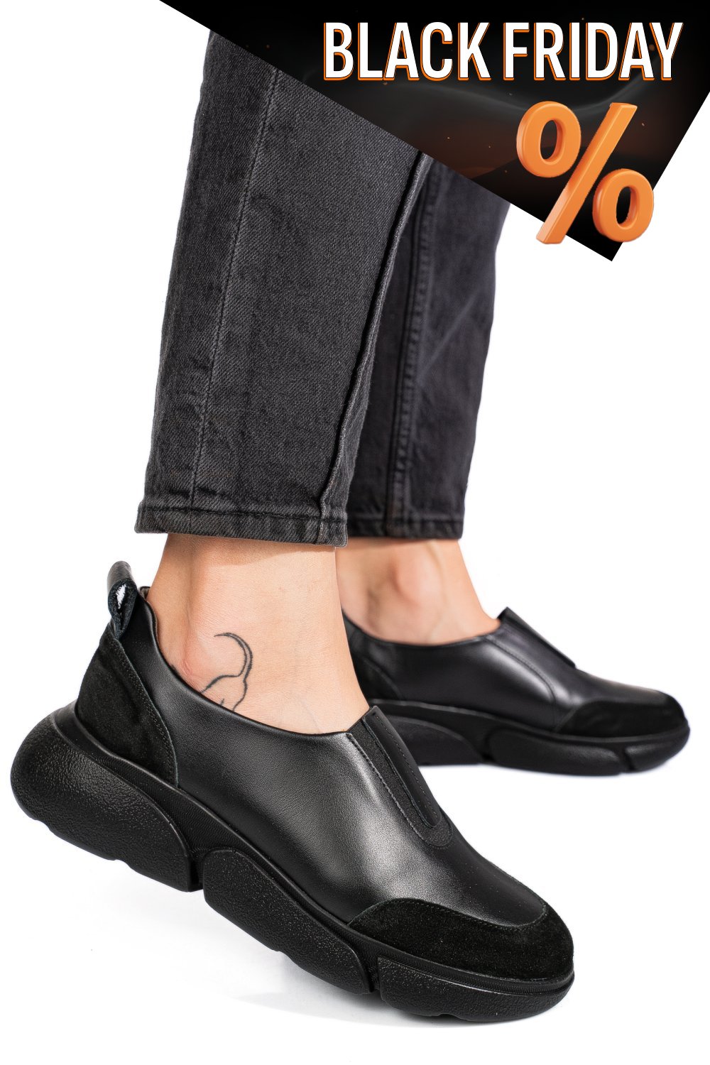 Fekete természetes bőr női lapos cipők 2s7h002l