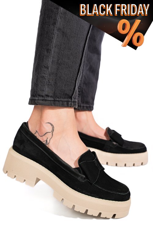 Fekete fordított bőr női lapos cipők 2s7h115