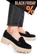 Fekete fordított bőr női lapos cipők 2s7h115