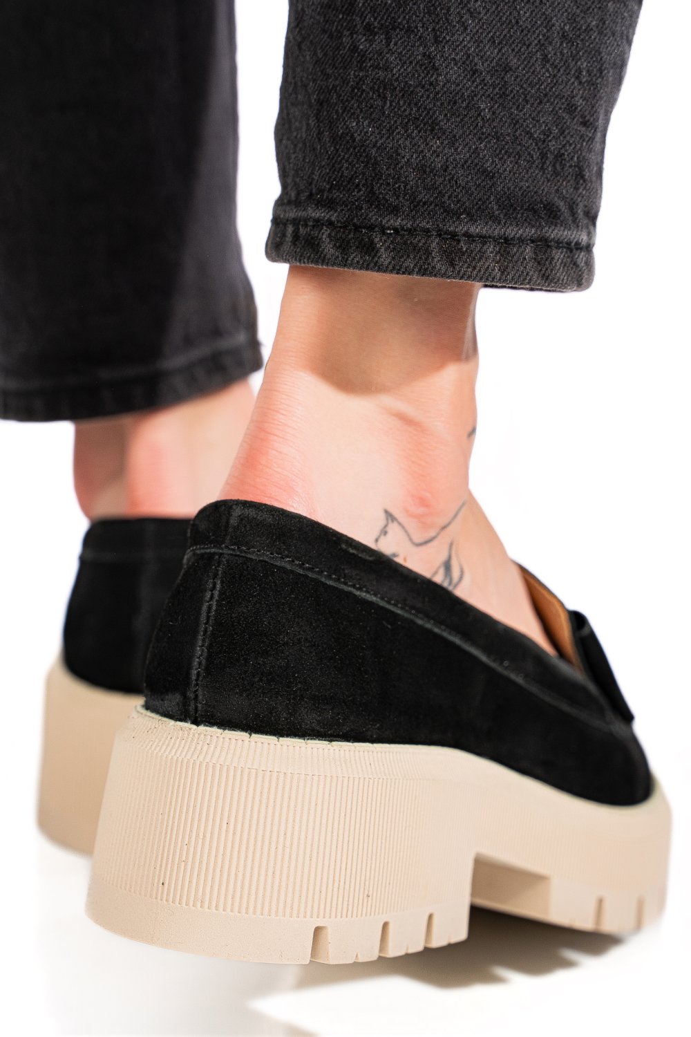 Fekete fordított bőr női lapos cipők 2s7h115