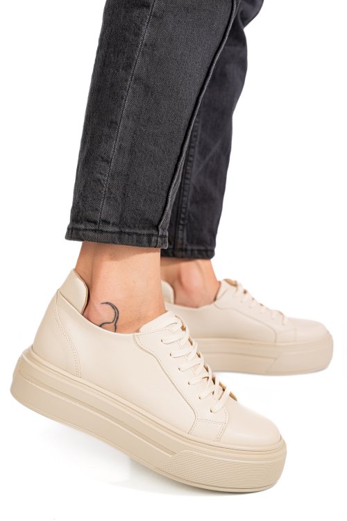 Bézs természetes bőr sport cipők 3s7h030