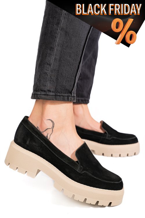 Fekete fordított bőr női lapos cipők 2s7h22