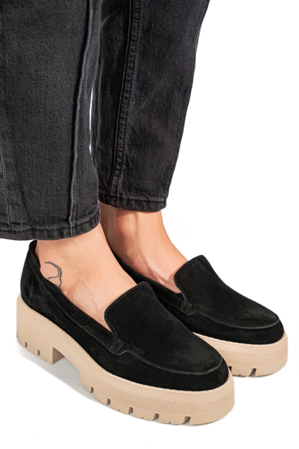 Fekete fordított bőr női lapos cipők 2s7h22