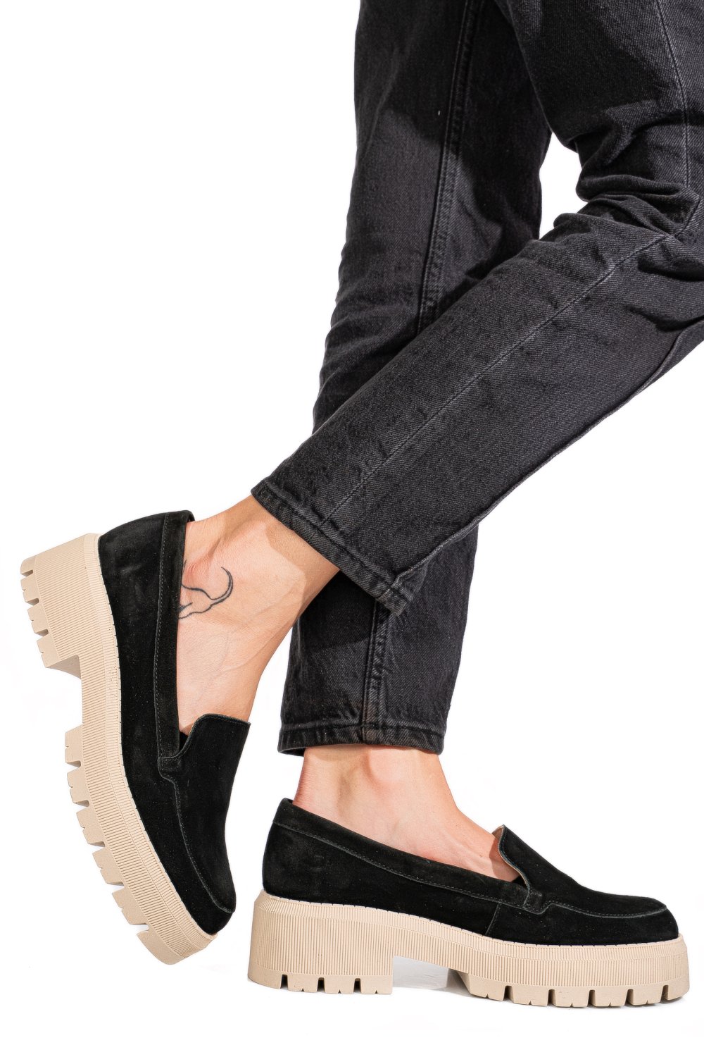 Fekete fordított bőr női lapos cipők 2s7h22