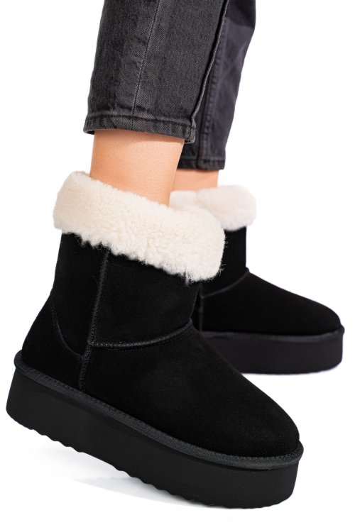 Fekete fordított bőr csizma 1s7h271