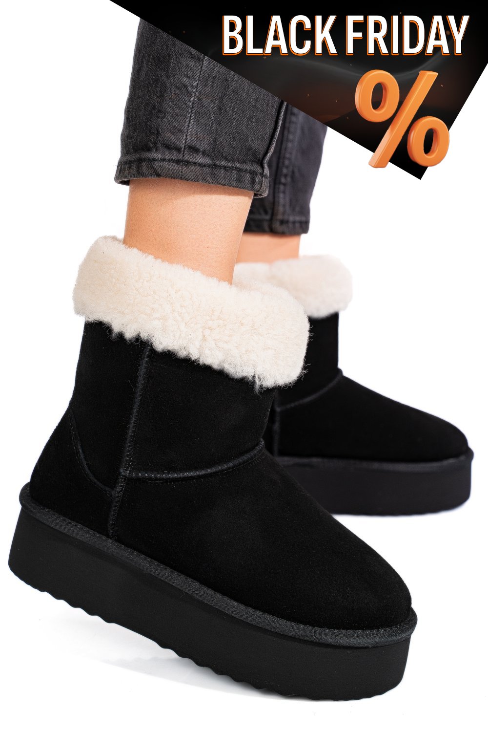 Fekete fordított bőr csizma 1s7h271