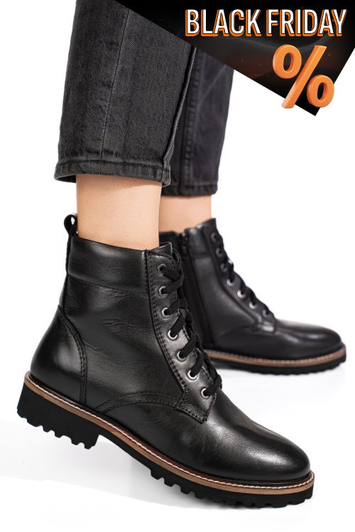 Fekete természetes bőr bakancs 8s7h589