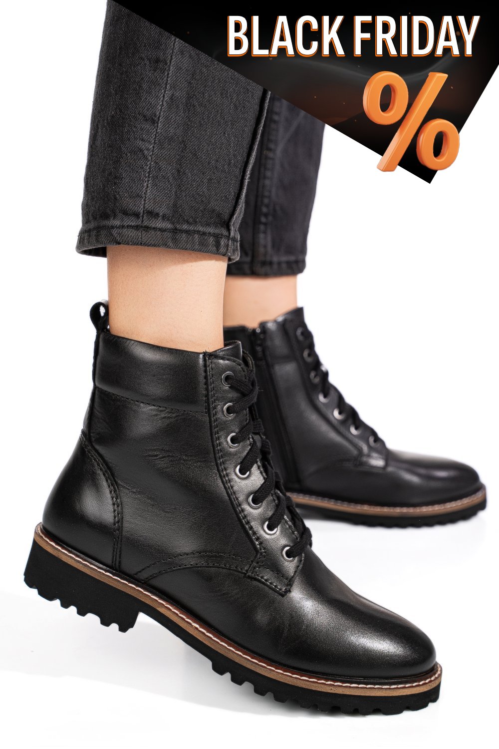 Fekete természetes bőr bakancs 8s7h589