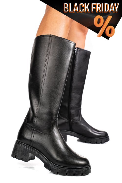 Fekete természetes bőr csizma bs7hb08-4204
