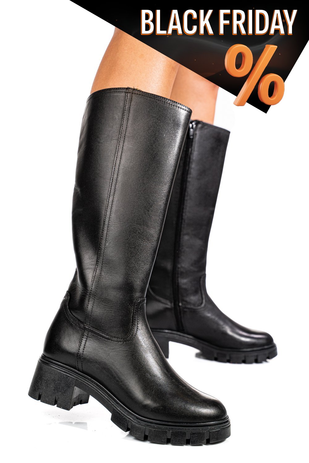 Fekete természetes bőr csizma bs7hb08-4204