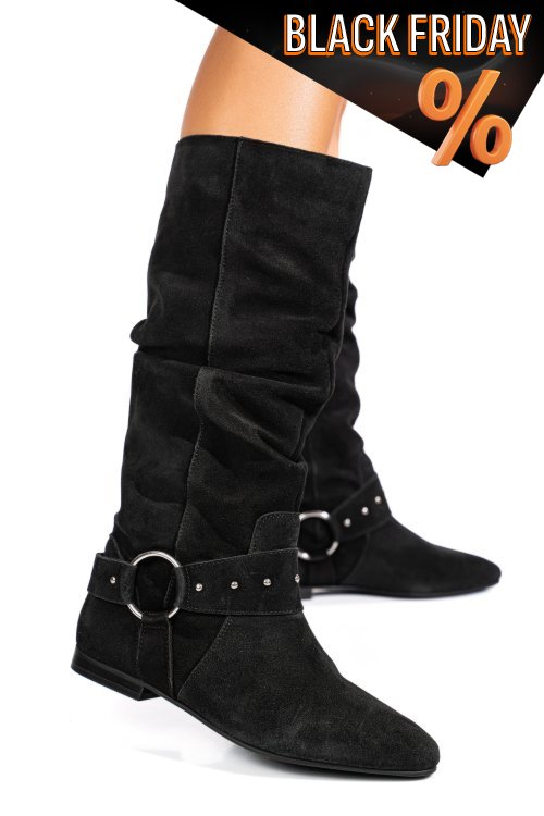 Fekete természetes bőr csizma 9s7h377