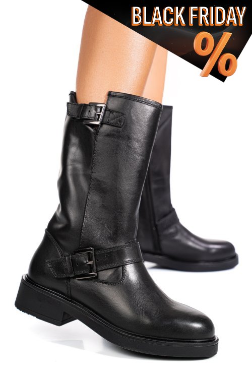 Fekete természetes bőr csizma 1s7h3137