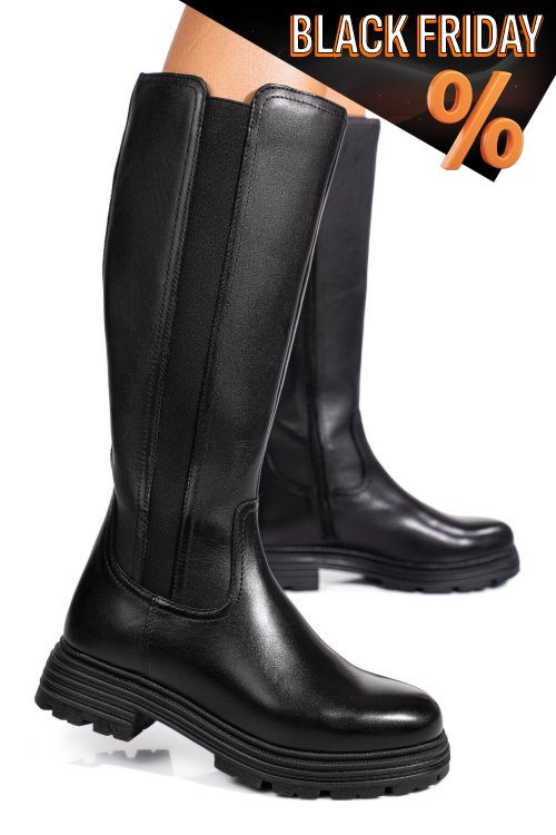 Fekete természetes bőr csizma bs7hb25-4206