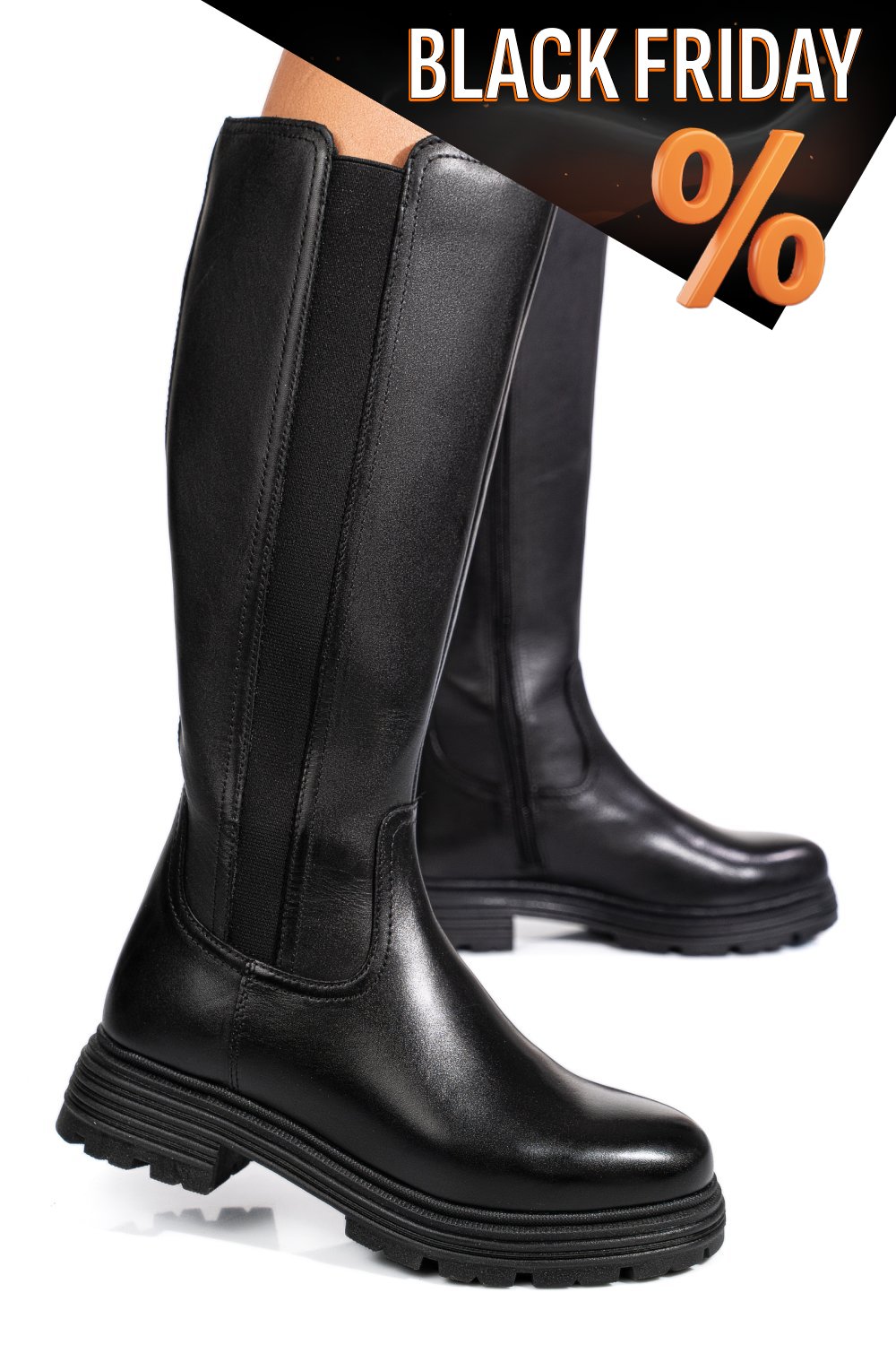 Fekete természetes bőr csizma bs7hb25-4206