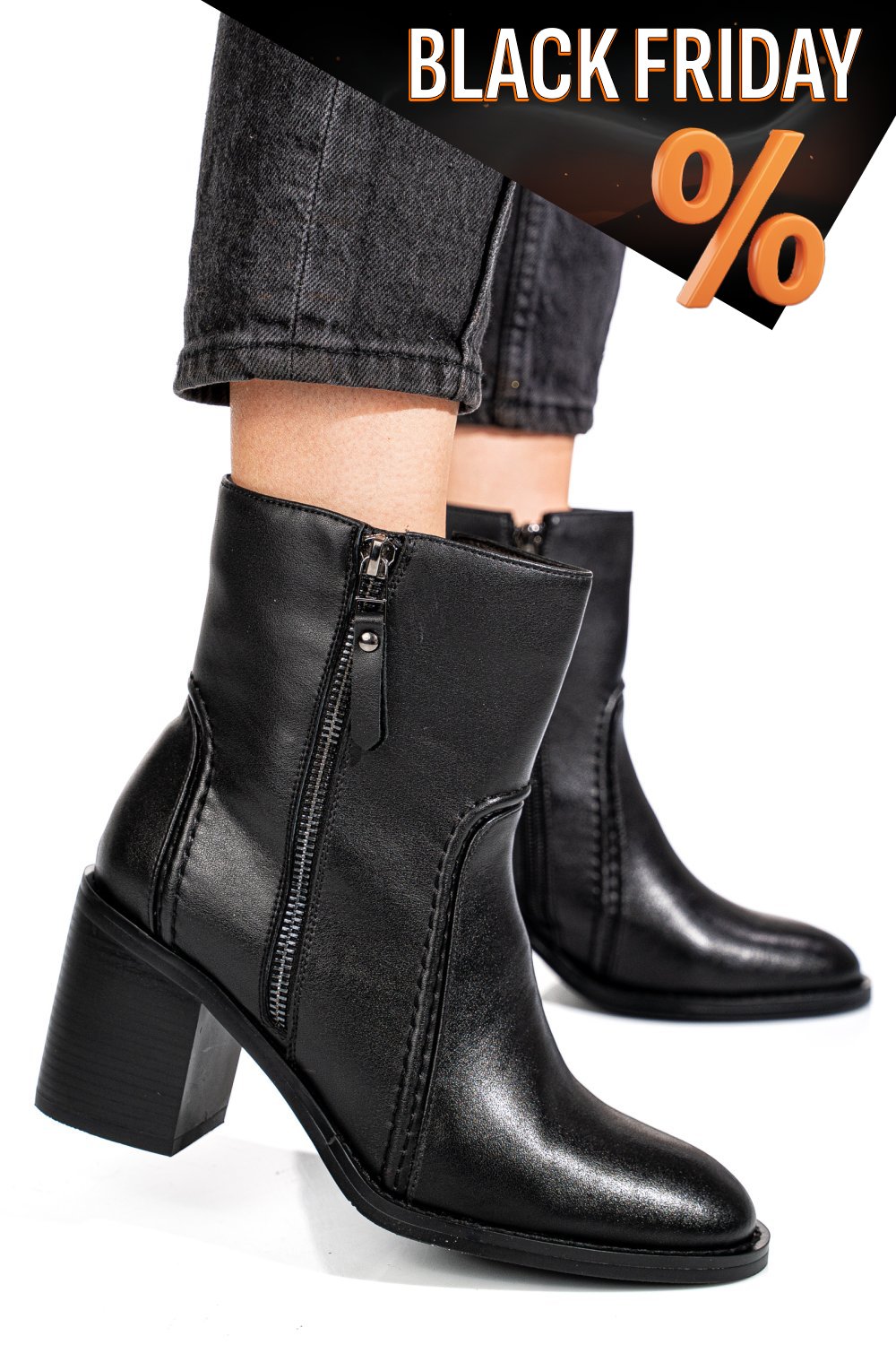 Fekete természetes bőr bokacsizma ss7hn5001