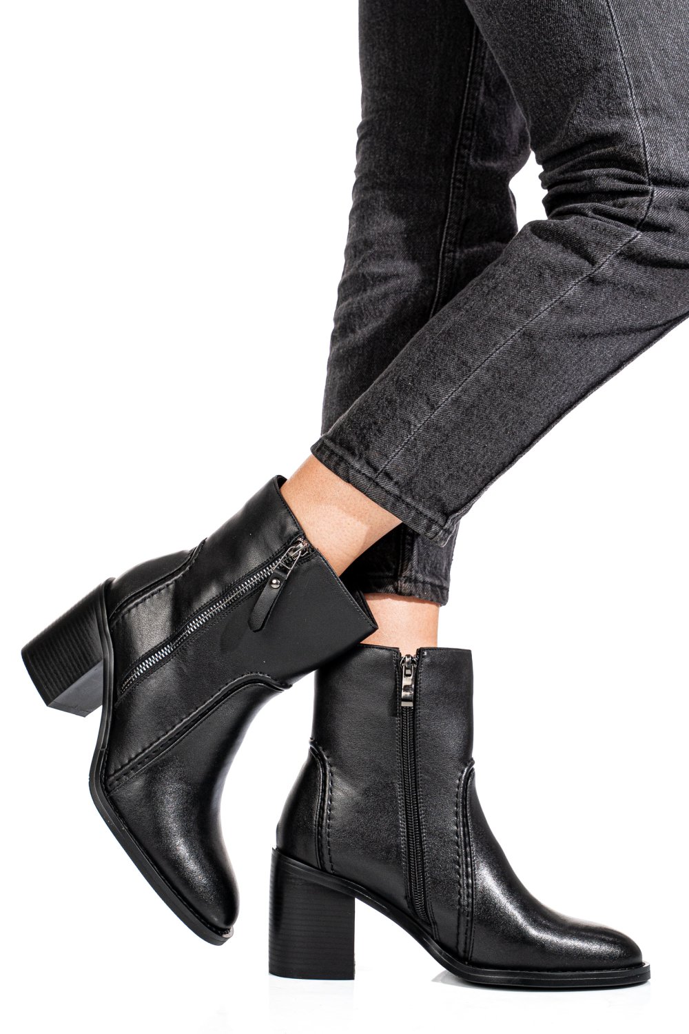 Fekete természetes bőr bokacsizma ss7hn5001