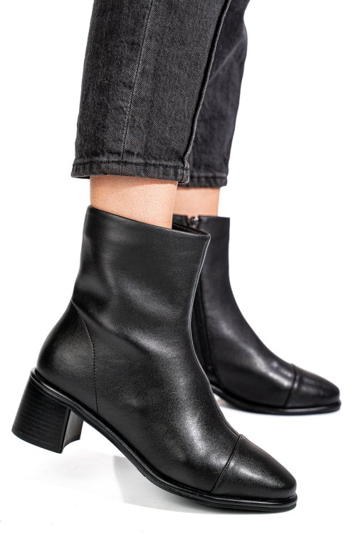 Fekete természetes bőr bokacsizma ss7hn5016