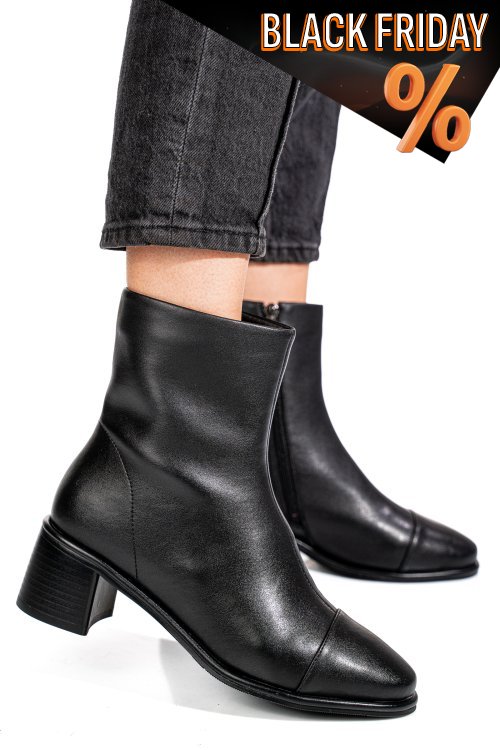Fekete természetes bőr bokacsizma ss7hn5016