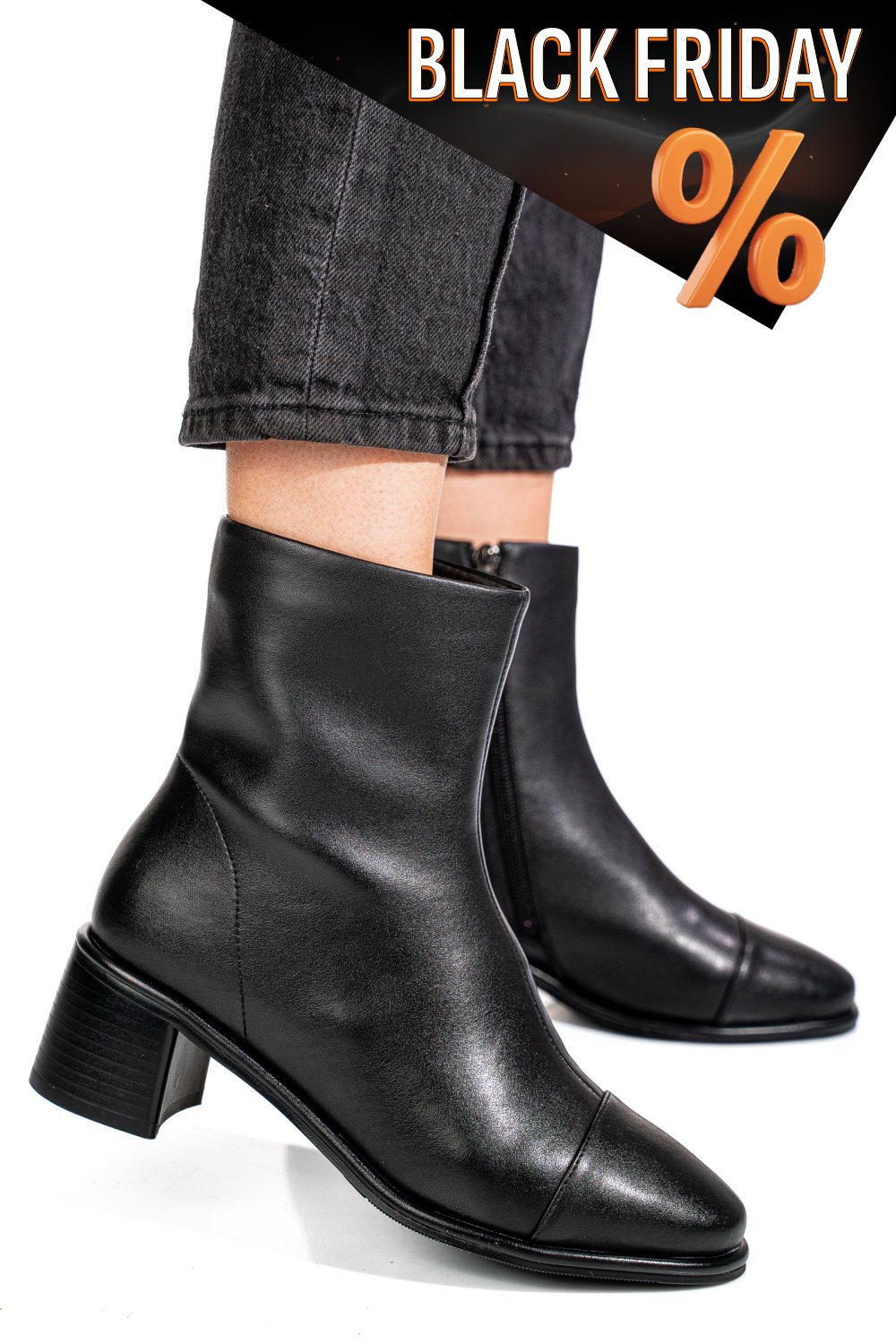 Fekete természetes bőr bokacsizma ss7hn5016
