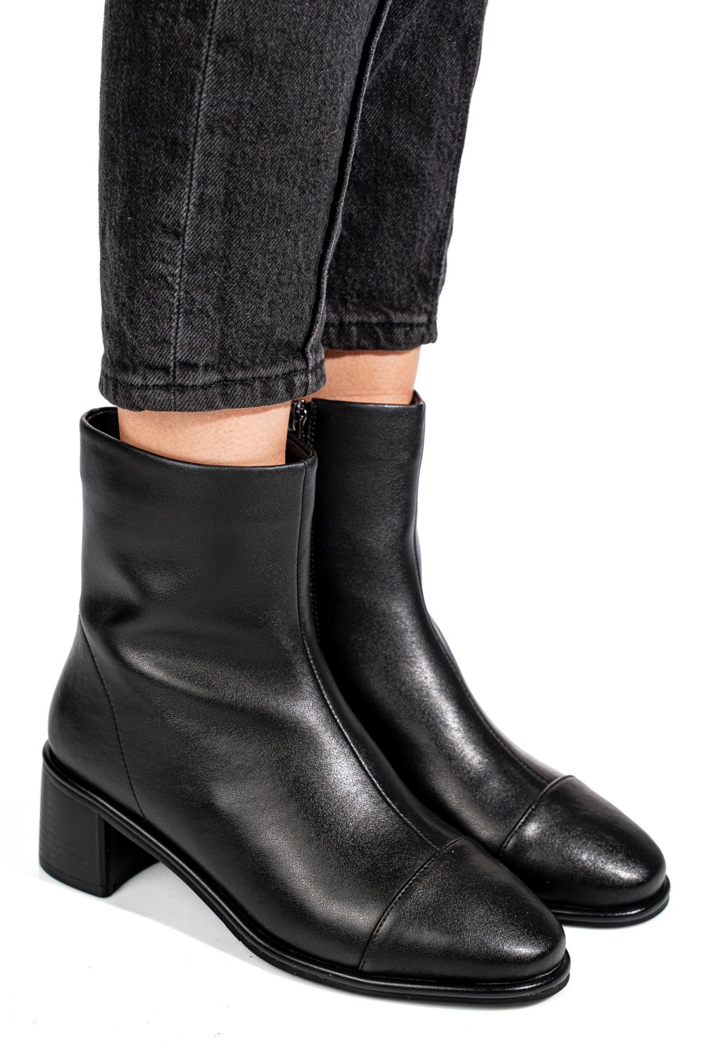 Fekete természetes bőr bokacsizma ss7hn5016