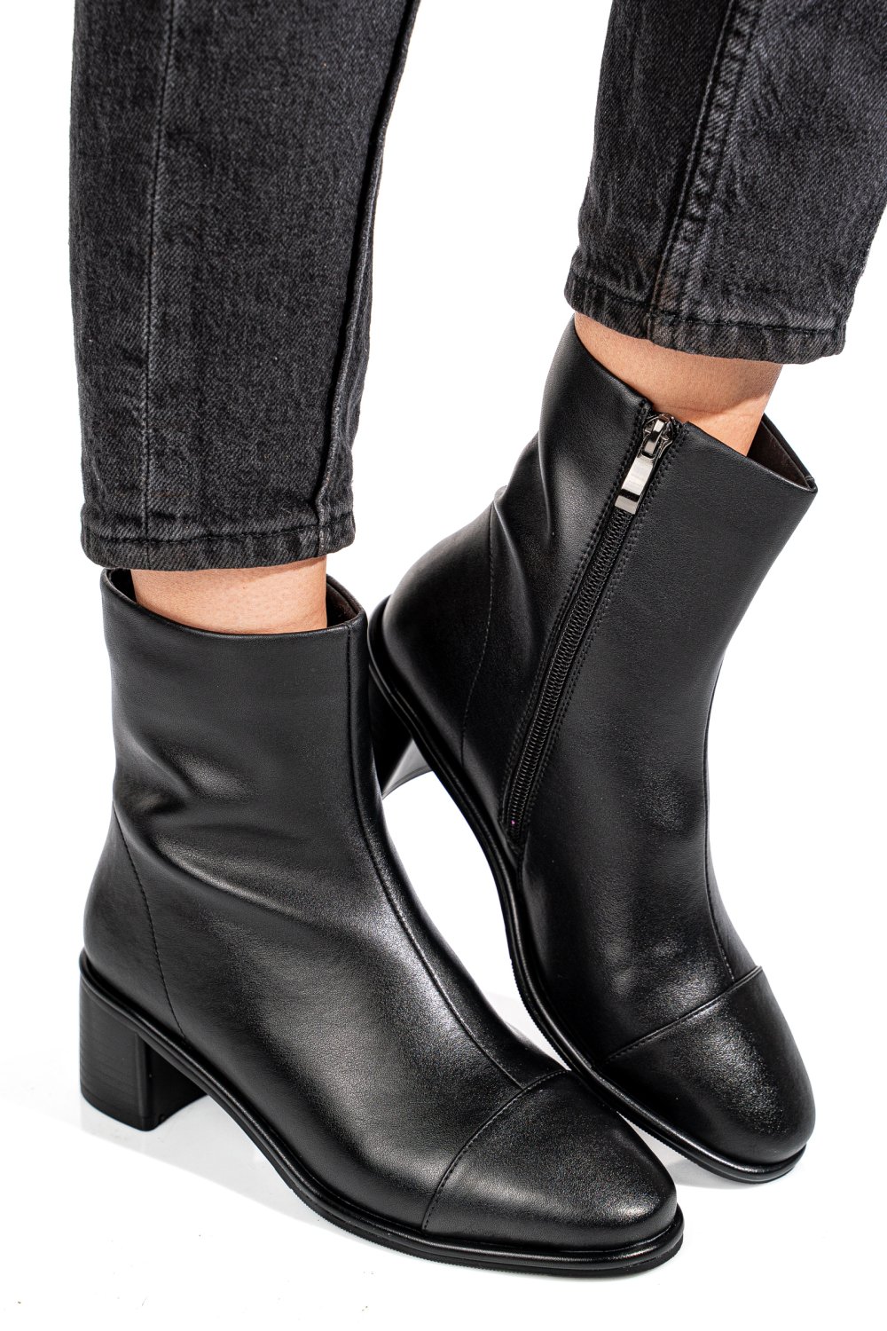 Fekete természetes bőr bokacsizma ss7hn5016