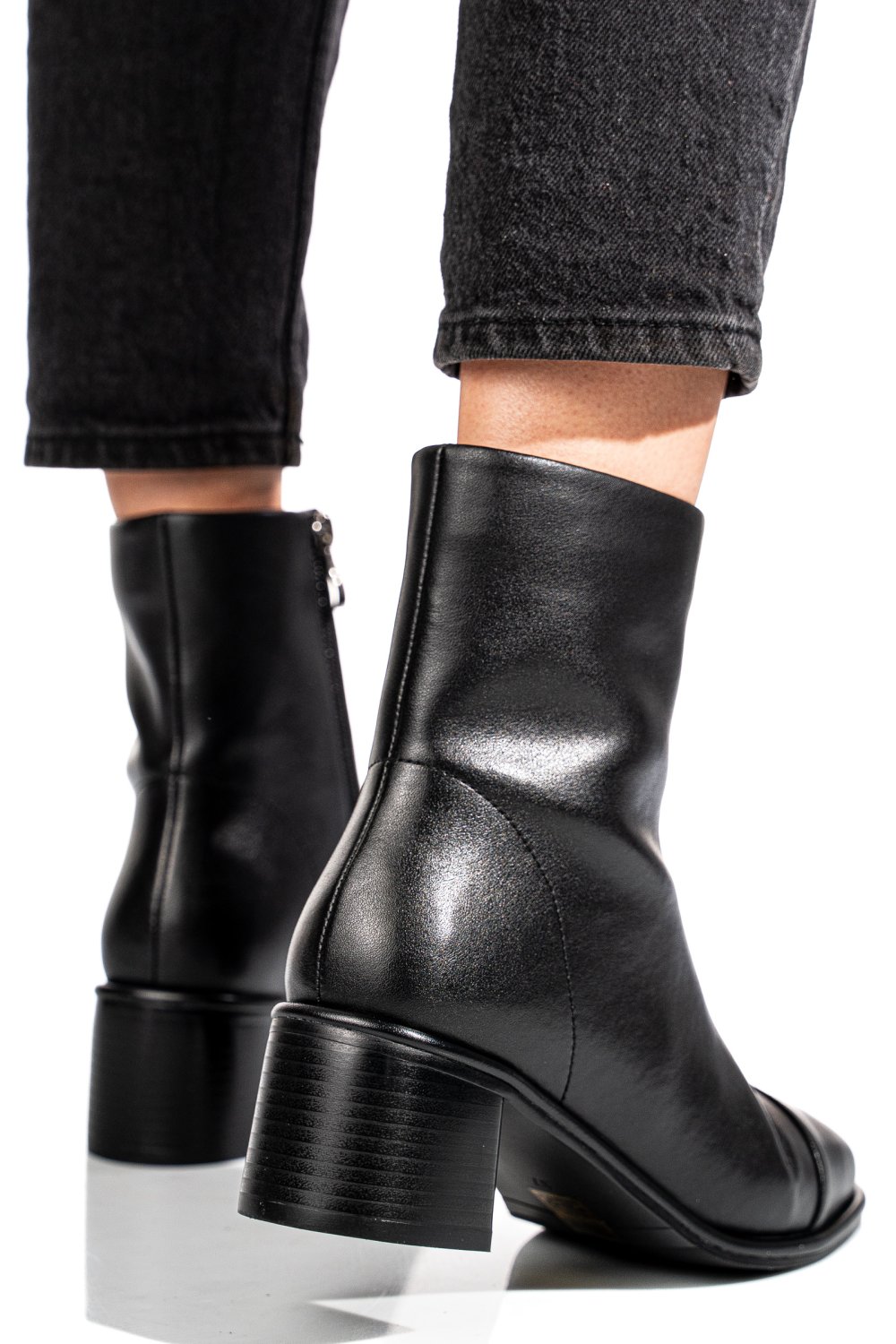Fekete természetes bőr bokacsizma ss7hn5016