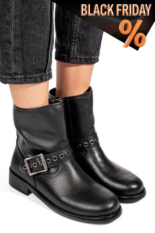Fekete természetes bőr bakancs ss7hn5009