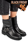 Fekete természetes bőr bakancs ss7hn5009