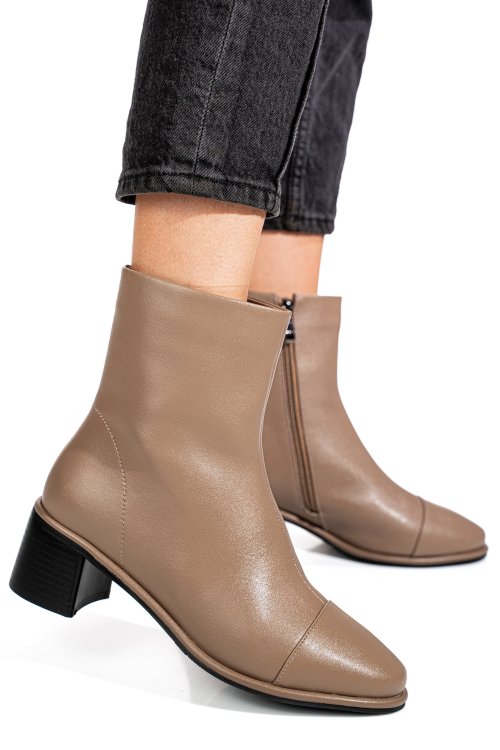 Khaki természetes bőr bokacsizma ss7hn5016