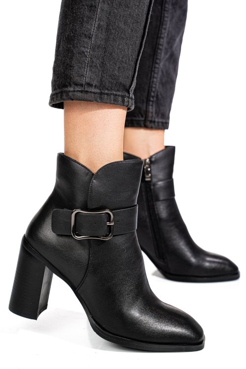Fekete természetes bőr bokacsizma ss7hn5011