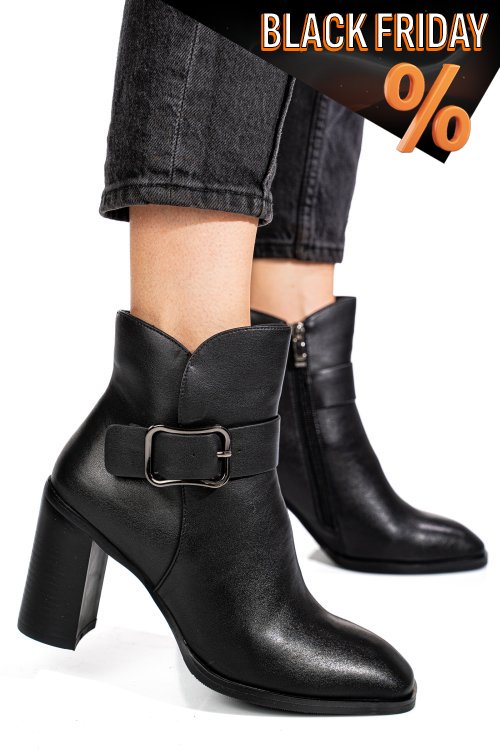 Fekete természetes bőr bokacsizma ss7hn5011