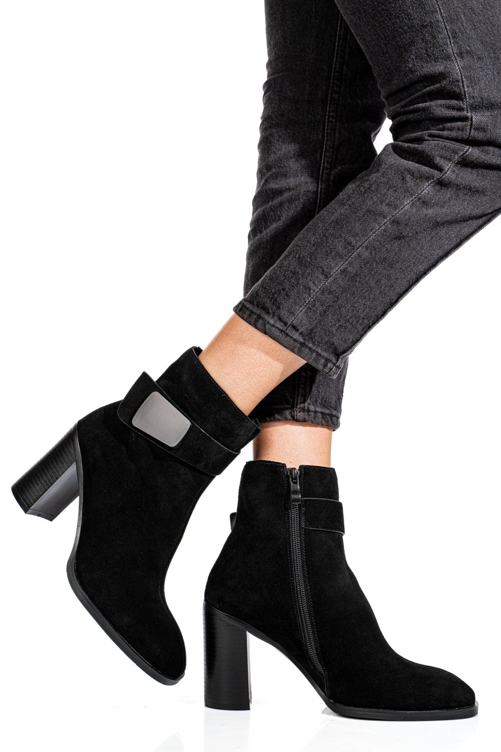 Fekete fordított bőr bokacsizma ss7hn5012