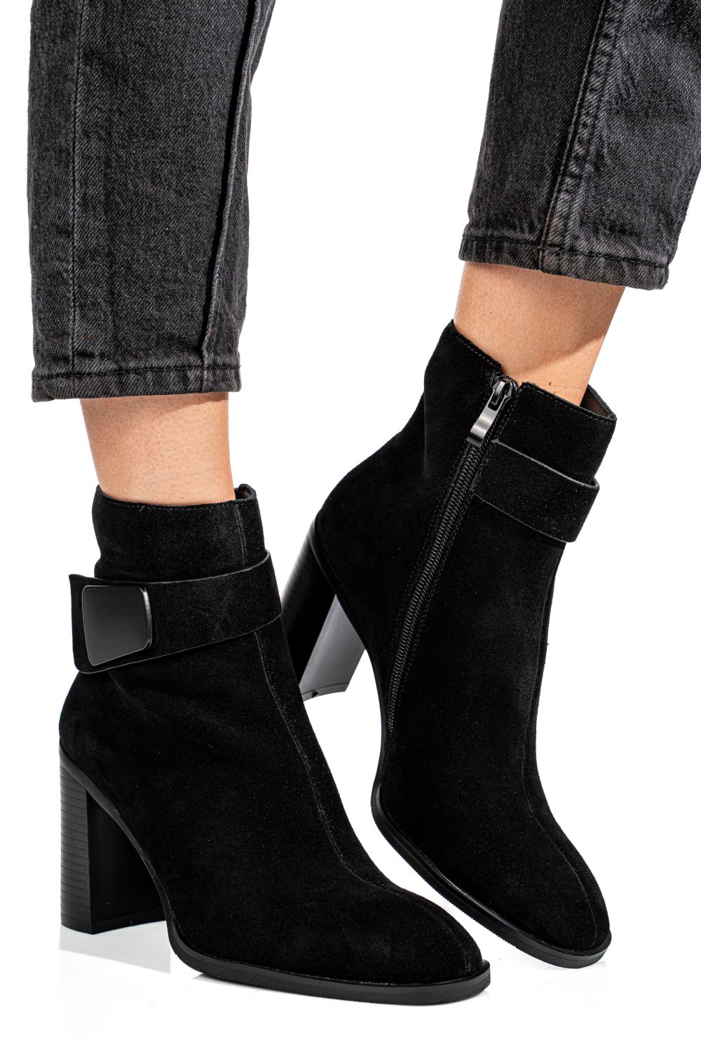 Fekete fordított bőr bokacsizma ss7hn5012