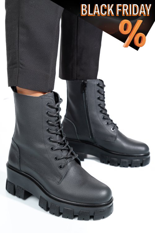 Fekete természetes bőr bakancs 1s7h55